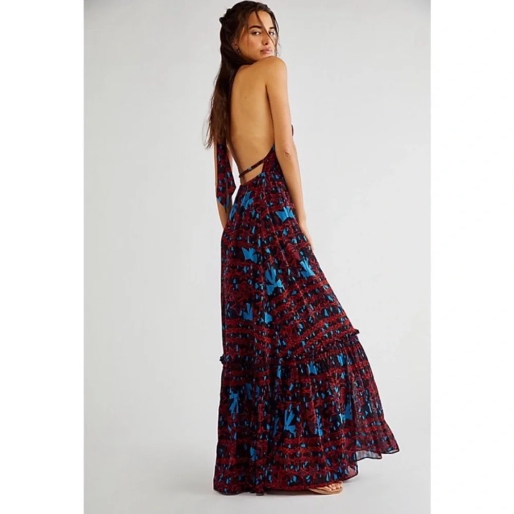 Free People Red and Blue Sleeveless Maxi Dress - Picture 3 of 11